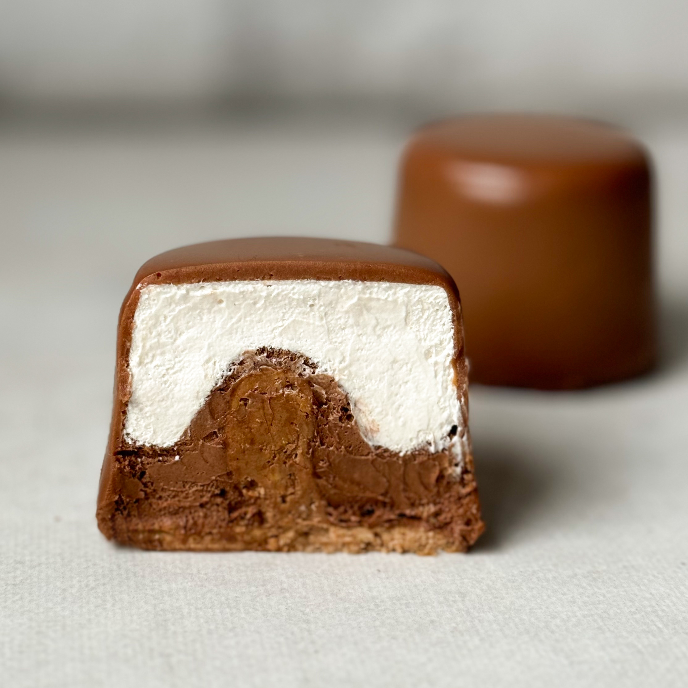 Два слоя из белого и молочного шоколада с хрустящей сердцевиной из фундучного пралине, покрыто молочным шоколадом. изображение 1